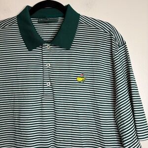 Masters Collection Green White Stripe Golf Polo Shirt Mens Large Pima Cotton